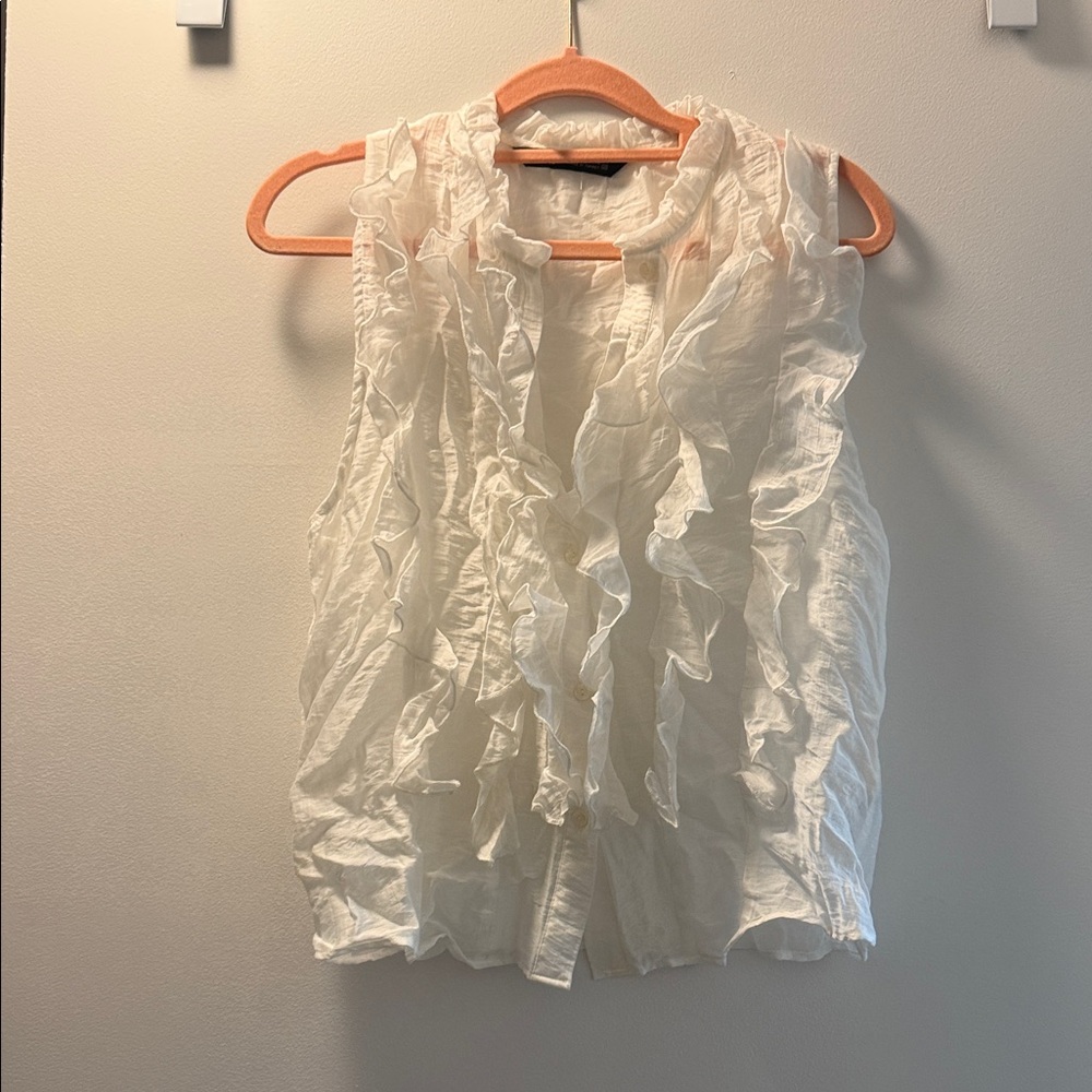 Zara White Ruffled Women's Top